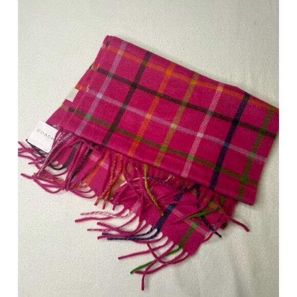 Coach Accessories - NWT Coach 100% Cashmere Vibrant Pink Plaid Scarf ($178) With Beautiful Fringe